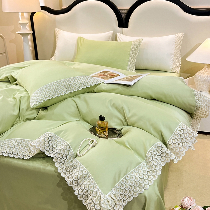 91家纺网 家纺一手货源 找家纺 艾米家居 2025水洗真丝鱼鳞边艾琳系列 艾琳水绿