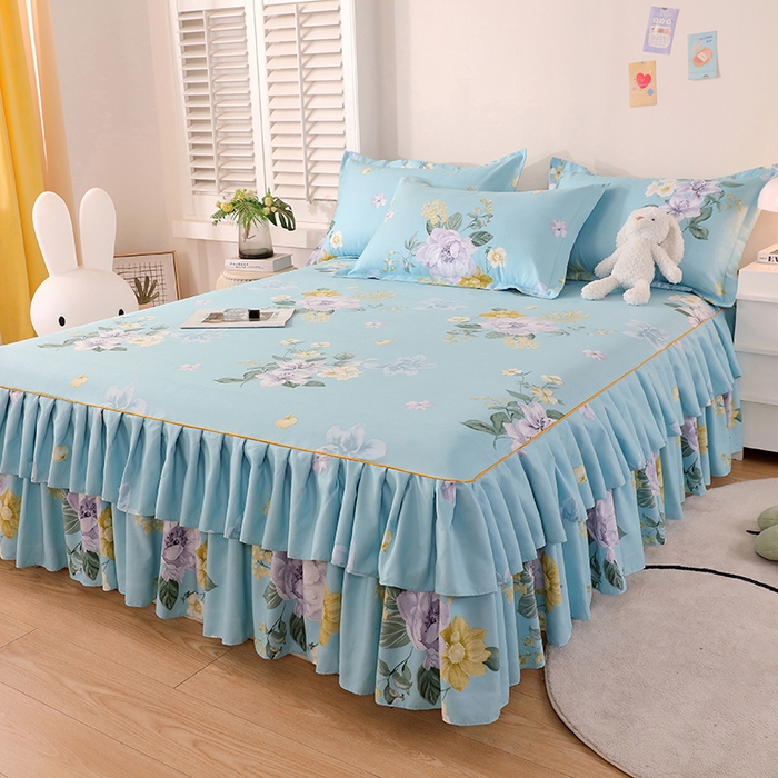 91家纺网 家纺一手货源 找家纺 艾橙 2024新款140克植物羊绒双边单床裙 晨园幽香