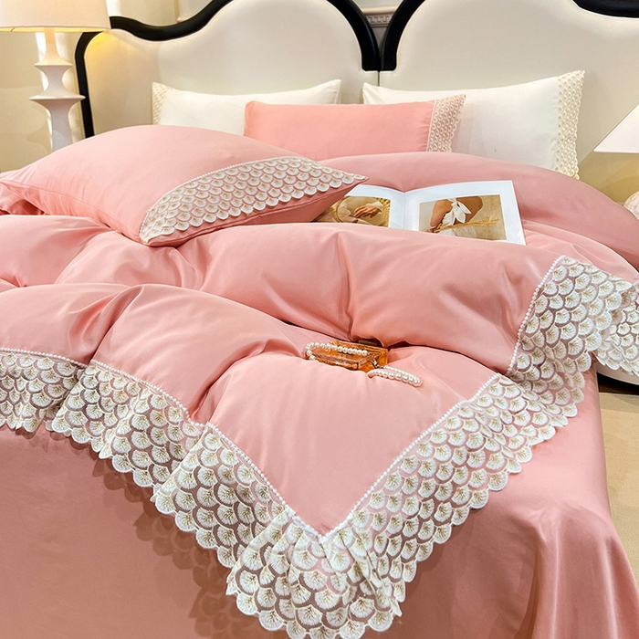 91家纺网 家纺一手货源 找家纺 艾米家居 2025水洗真丝鱼鳞边艾琳系列 艾琳豆沙