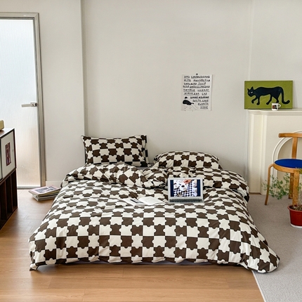 91家纺网 家纺一手货源 找家纺 恋尚羽家纺 2025新款A类母婴级印花全棉针织棉四件套 格林咖