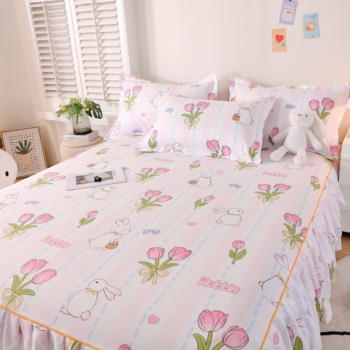 91家纺网 家纺一手货源 找家纺 艾橙 2024新款140克植物羊绒双边单床裙 爱伊菲兔