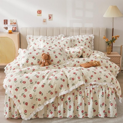 91家纺网 家纺一手货源 找家纺 恋尚 2024新款小竺棉印花夹棉床笠式床裙四件套 暖心兰