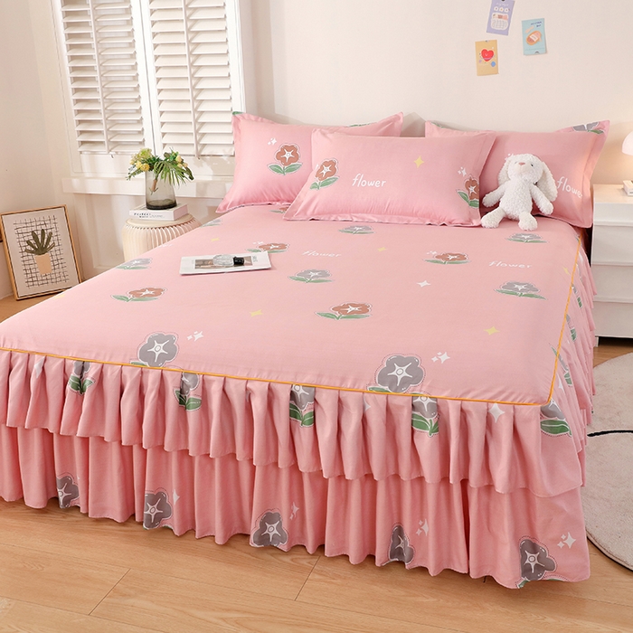 91家纺网 家纺一手货源 找家纺 艾橙 2024新款140克植物羊绒双边单床裙 恋爱笔记