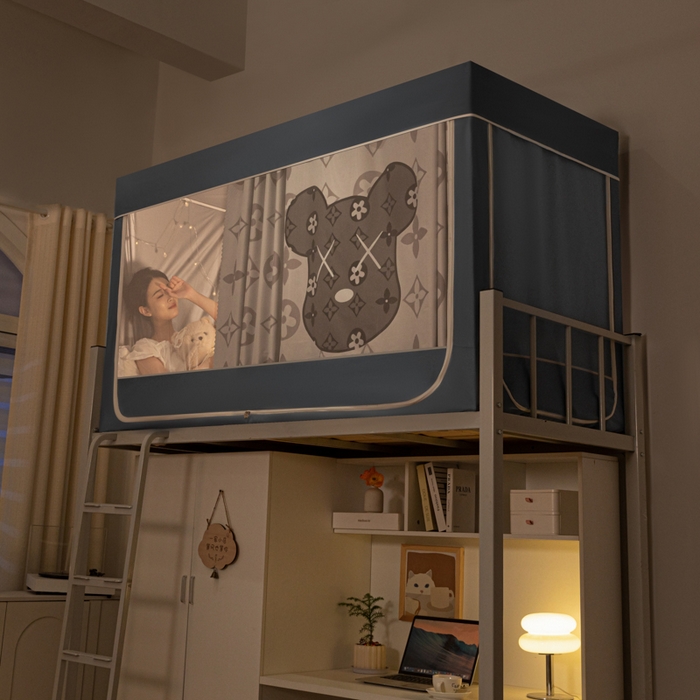 91家纺网 家纺一手货源 找家纺 博诺 2024新款99%加厚涂银层遮光卡通学生蚊帐 时尚熊