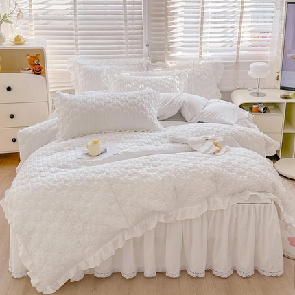 91家纺网 家纺一手货源 找家纺 （总）恋尚 2024新款纯色小竺棉夹棉床笠式床裙四件套-布丁