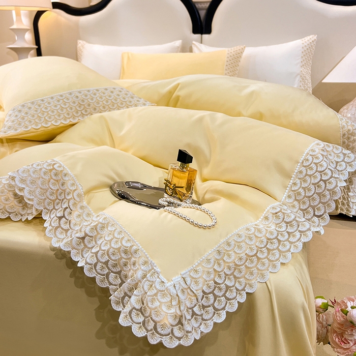 91家纺网 家纺一手货源 找家纺 艾米家居 2025水洗真丝鱼鳞边艾琳系列 艾琳黄