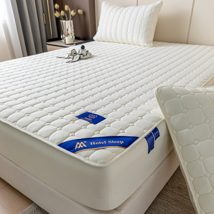 91家纺网 家纺一手货源 找家纺 芬晴家纺   2024新款酒店款夹棉床笠 春华-米白