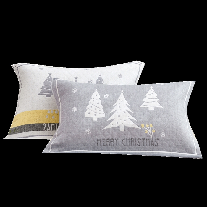 91家纺网 家纺一手货源 找家纺 朴尔家纺 2024新款混纺三层纱布枕巾 圣诞树-灰 52*78/对