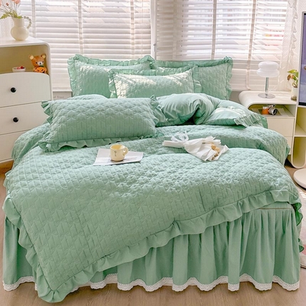 91家纺网 家纺一手货源 找家纺 （总）恋尚 2024新款纯色小竺棉夹棉床笠式床裙四件套-布丁