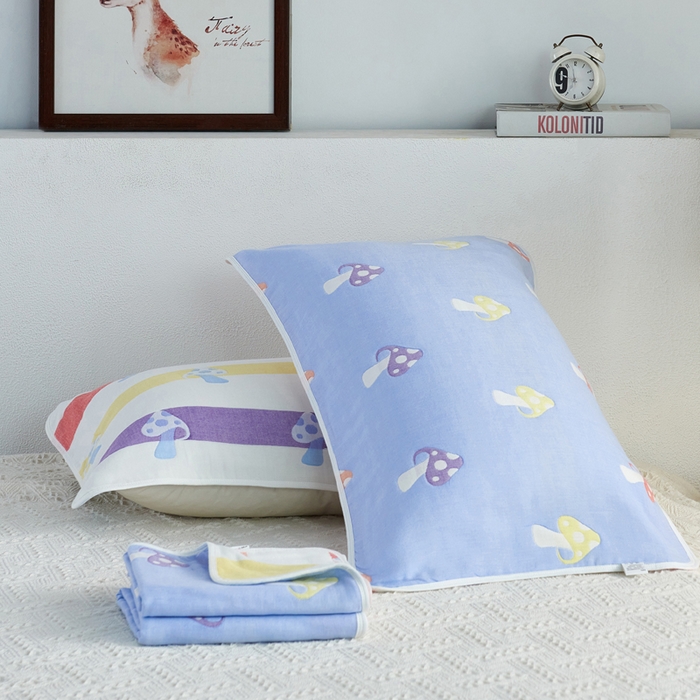 91家纺网 家纺一手货源 找家纺 （总）朴尔2024新款六层纱布全棉循环小花型枕巾50*80cm一对