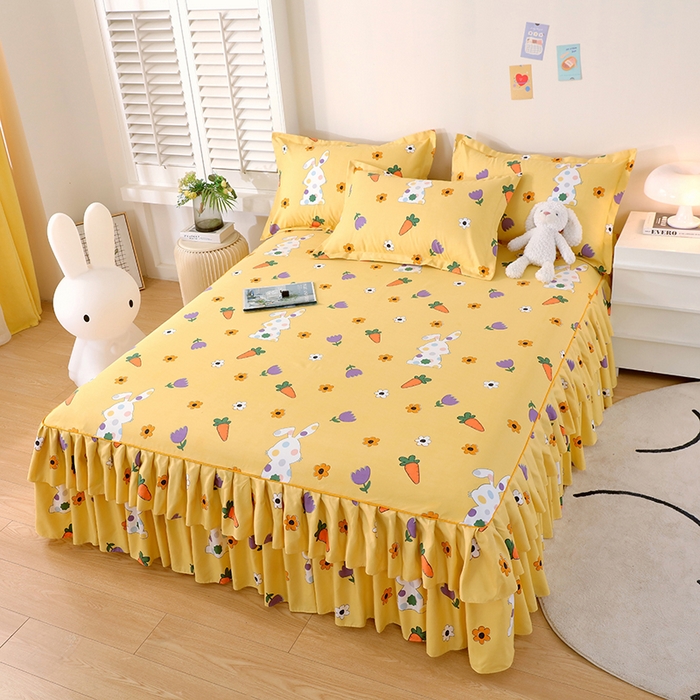 91家纺网 家纺一手货源 找家纺 艾橙 2024新款140克植物羊绒双边单床裙 甜美春光