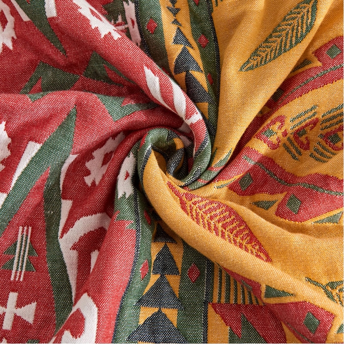 91家纺网 家纺一手货源 找家纺 朴尔毛巾被 2024年民族风彩棉系列四层纱布枕巾 旧金山红52*78cm/一对