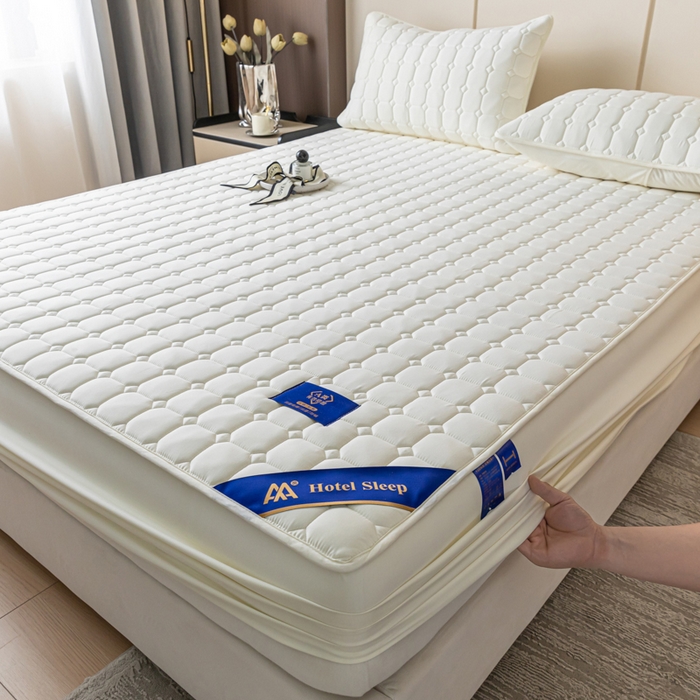 91家纺网 家纺一手货源 找家纺 芬晴家纺   2024新款酒店款夹棉床笠 春华-米白