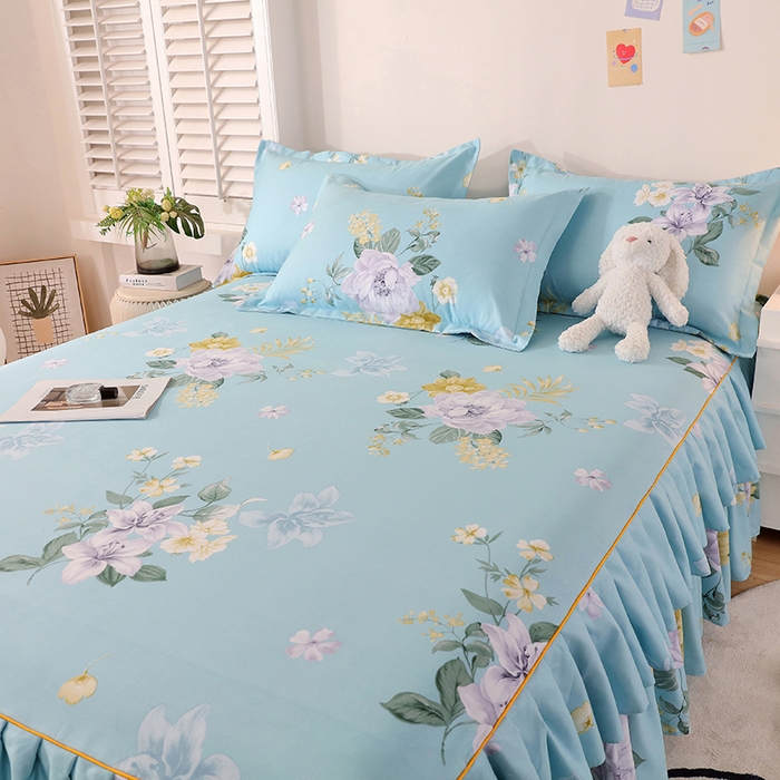 91家纺网 家纺一手货源 找家纺 艾橙 2024新款140克植物羊绒双边单床裙 晨园幽香