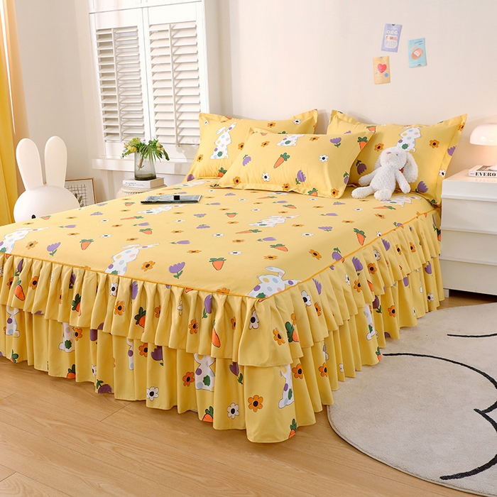 91家纺网 家纺一手货源 找家纺 艾橙 2024新款140克植物羊绒双边单床裙 甜美春光