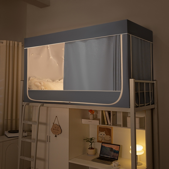 91家纺网 家纺一手货源 找家纺 博诺 2024新款99%全涂层遮光卡通学生蚊帐 雾霾蓝