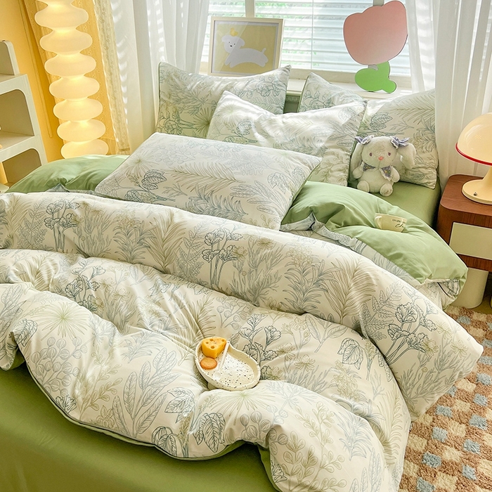 91家纺网 家纺一手货源 找家纺 妖妖家纺 2024新款超柔软糯水洗云朵棉印花四季款四件套 热带雨林