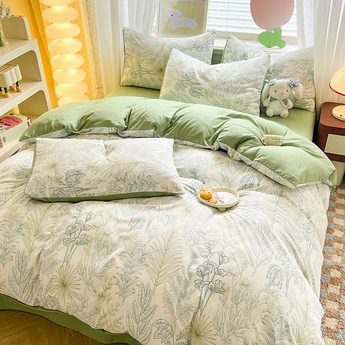 91家纺网 家纺一手货源 找家纺 妖妖家纺 2024新款超柔软糯水洗云朵棉印花四季款四件套 热带雨林