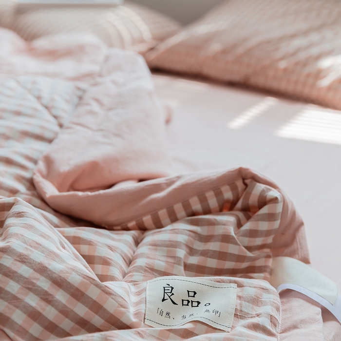 91家纺网 家纺一手货源 找家纺 20%大豆纤维 A类水洗棉夏被四件套夏凉空调被北欧良品 蜜粉小格