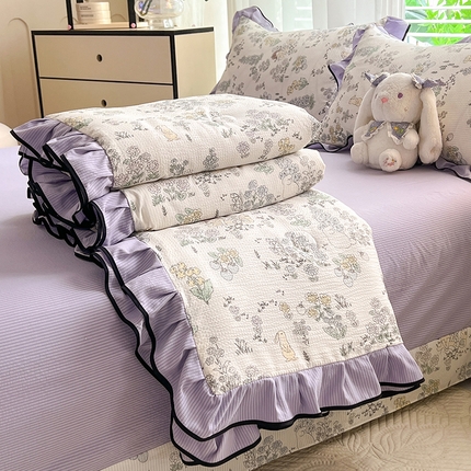 91家纺网 家纺一手货源 找家纺 （总）韩约 2024新款1有氧提花时尚花边款泡泡夏被棉四件套
