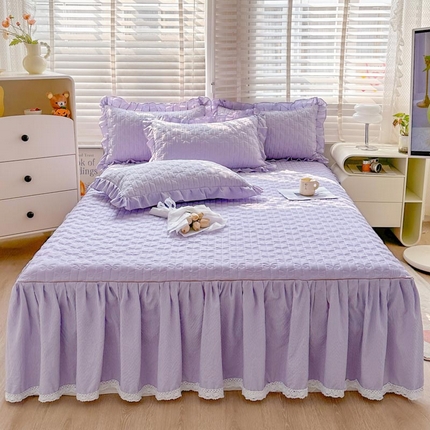 91家纺网 家纺一手货源 找家纺 （总）恋尚 2024新款纯色小竺棉夹棉床笠式单床裙-布丁