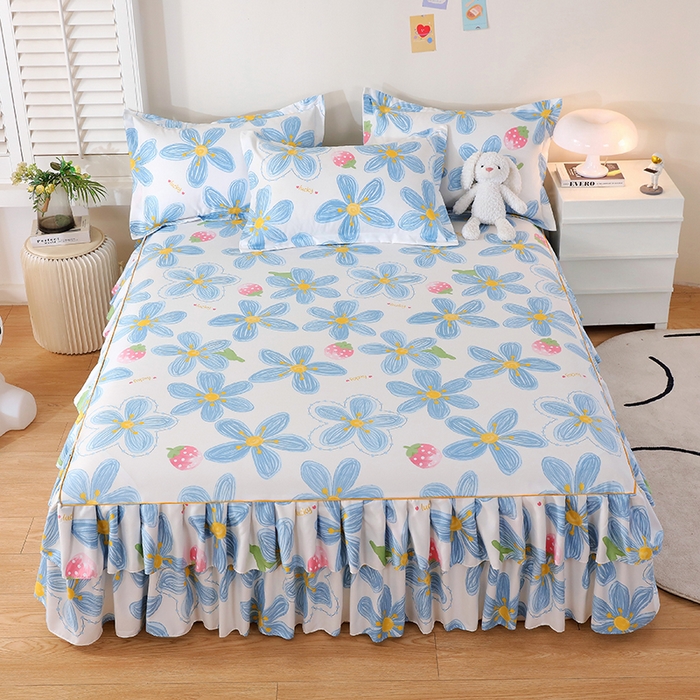 91家纺网 家纺一手货源 找家纺 艾橙 2024新款140克植物羊绒双边单床裙 草莓花海