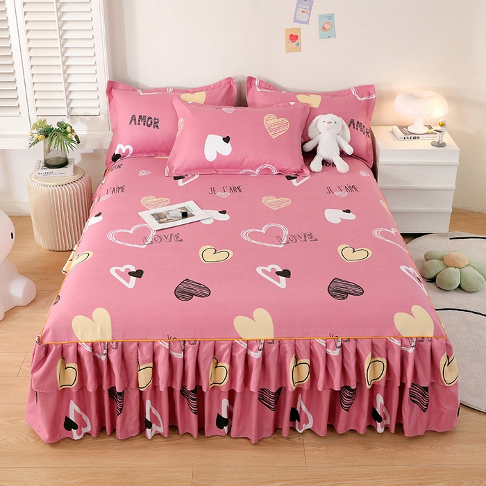 91家纺网 家纺一手货源 找家纺 艾橙 2024新款140克植物羊绒双边单床裙 元气心情