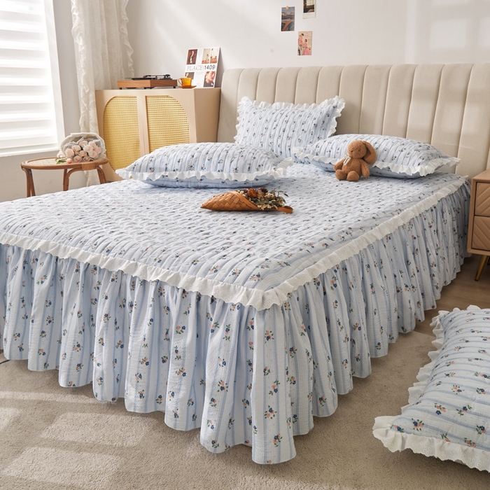 91家纺网 家纺一手货源 找家纺 恋尚 2024新款小竺棉印花夹棉床笠式单床裙 婧芬