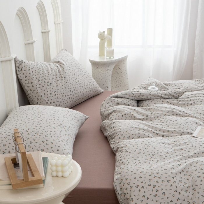 91家纺网 家纺一手货源 找家纺 恋尚羽家纺 2025新款A类母婴级印花全棉针织棉四件套 小碎花-粉