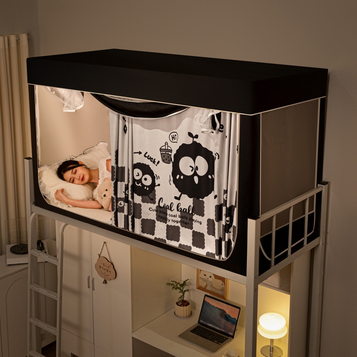 91家纺网 家纺一手货源 找家纺 博诺 2024新款99%加厚涂银层遮光卡通学生蚊帐 小煤球