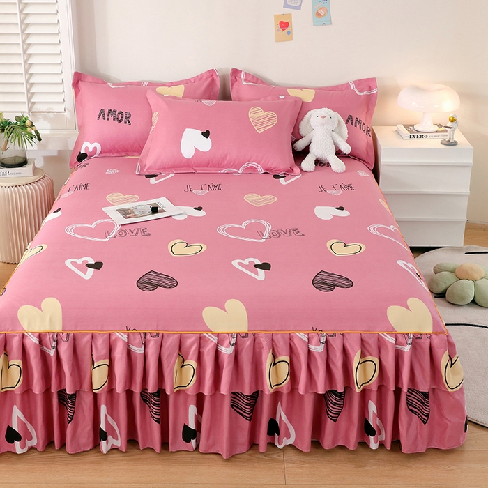 91家纺网 家纺一手货源 找家纺 艾橙 2024新款140克植物羊绒双边单床裙 元气心情