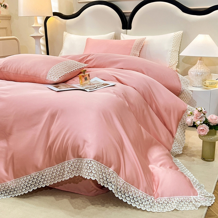 91家纺网 家纺一手货源 找家纺 艾米家居 2025水洗真丝鱼鳞边艾琳系列 艾琳豆沙