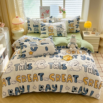 妖妖家纺 2024新款超柔软糯水洗云朵棉印花四季款四件套 棒棒比熊