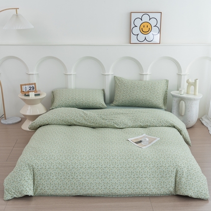 91家纺网 家纺一手货源 找家纺 恋尚羽家纺 2025新款A类母婴级印花全棉针织棉四件套 小碎花-浅绿