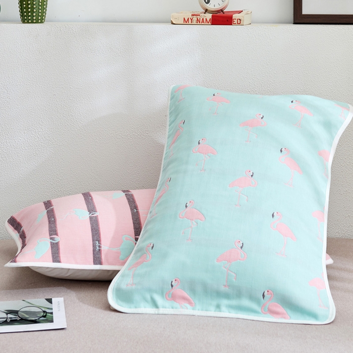 91家纺网 家纺一手货源 找家纺 朴尔2024新款六层纱布全棉循环小花型枕巾50*80cm一对 火烈鸟兰