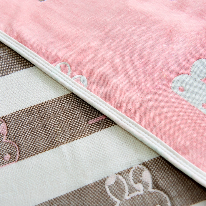 91家纺网 家纺一手货源 找家纺 朴尔2024新款六层纱布全棉循环小花型枕巾50*80cm一对 算数小兔粉枕巾