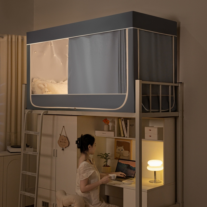 91家纺网 家纺一手货源 找家纺 博诺 2024新款99%全涂层遮光卡通学生蚊帐 雾霾蓝