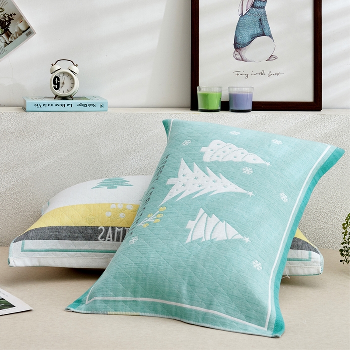 91家纺网 家纺一手货源 找家纺 朴尔家纺 2024新款混纺三层纱布枕巾 圣诞树-绿 52*78/对