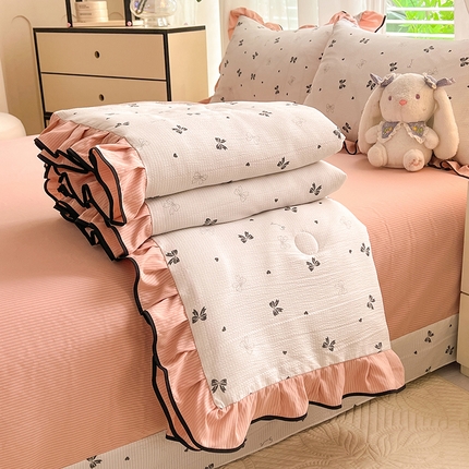 91家纺网 家纺一手货源 找家纺 （总）韩约 2024新款1有氧提花时尚花边款泡泡夏被棉四件套