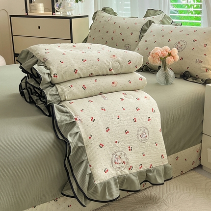 91家纺网 家纺一手货源 找家纺 （总）韩约 2024新款1有氧提花时尚花边款泡泡夏被棉四件套