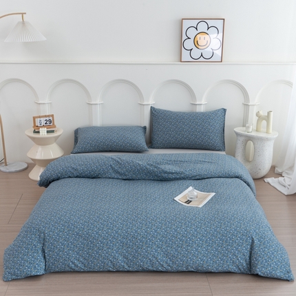 91家纺网 家纺一手货源 找家纺 恋尚羽家纺 2025新款A类母婴级印花全棉针织棉四件套 花妍-深蓝