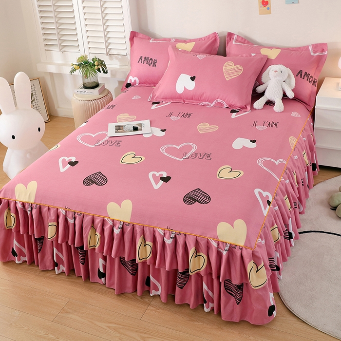 91家纺网 家纺一手货源 找家纺 艾橙 2024新款140克植物羊绒双边单床裙 元气心情