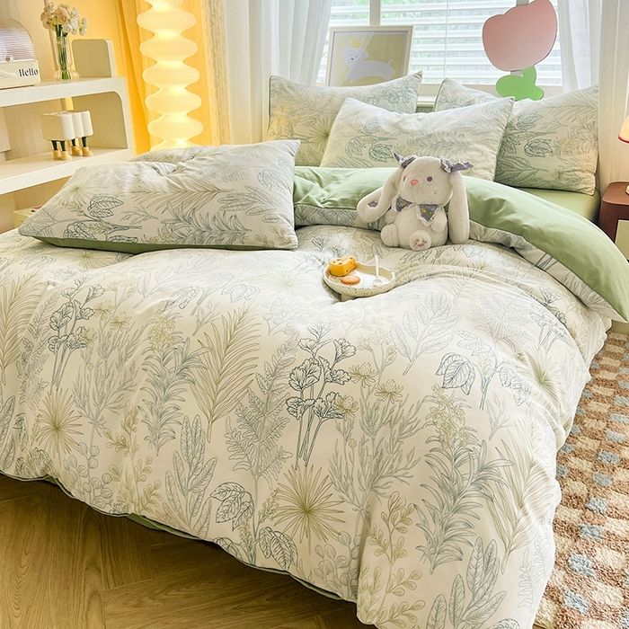 91家纺网 家纺一手货源 找家纺 妖妖家纺 2024新款超柔软糯水洗云朵棉印花四季款四件套 热带雨林