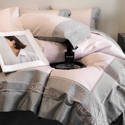 91家纺网 家纺一手货源 找家纺 （总）【2024高端奢品】A类母婴级100支长绒棉四件套重工刺绣轻奢风拼接款澳棉简约床上用品  