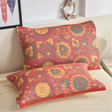 91家纺网 家纺一手货源 找家纺 （总）朴尔毛巾被 2024年民族风彩棉系列四层纱布枕巾