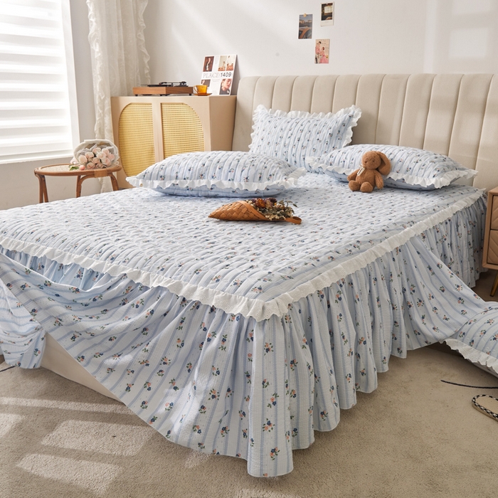 91家纺网 家纺一手货源 找家纺 恋尚 2024新款小竺棉印花夹棉床笠式单床裙 婧芬