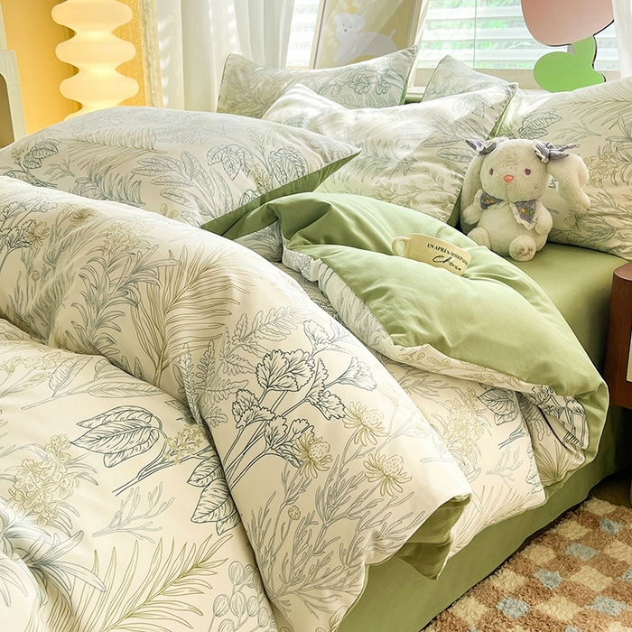 91家纺网 家纺一手货源 找家纺 妖妖家纺 2024新款超柔软糯水洗云朵棉印花四季款四件套 热带雨林