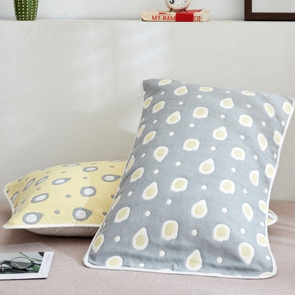 91家纺网 家纺一手货源 找家纺 朴尔2024新款六层纱布全棉循环小花型枕巾50*80cm一对 煎蛋灰