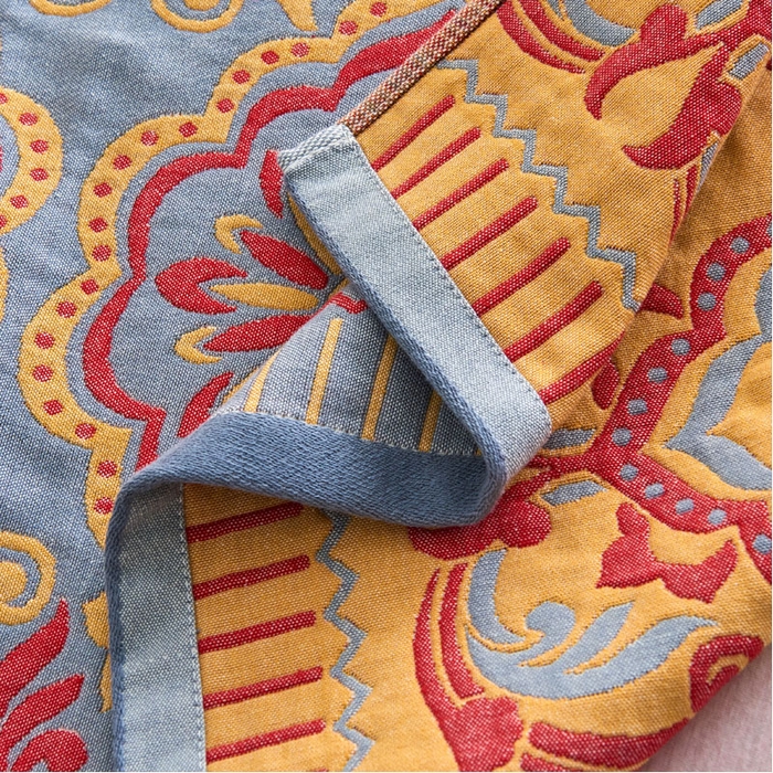 91家纺网 家纺一手货源 找家纺 朴尔毛巾被 2024年民族风彩棉系列四层纱布枕巾 花团锦簇-红52*78cm/一对