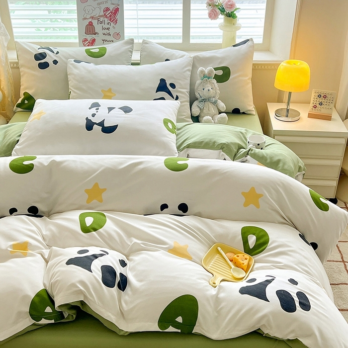 91家纺网 家纺一手货源 找家纺 妖妖家纺 2024新款超柔软糯水洗云朵棉印花四季款四件套 熊猫乐园